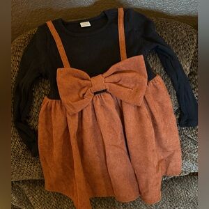 Black Onesie Dress with Leopard Print Bow
& Black & Brown corduroy dress